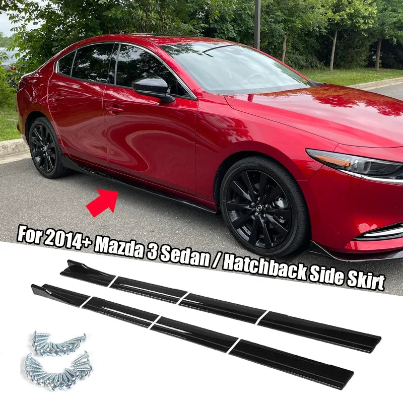 Gloss Black Side Skirt Extension Set for 2014+ Mazda Mazda3 – Sedan