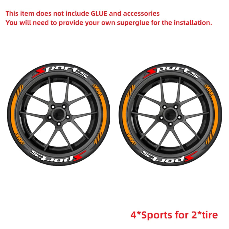 For 2 Tires Sports 4PCS 3D Tire Letter Stickers Waterproof Pvc Racing Wheel Decals Car