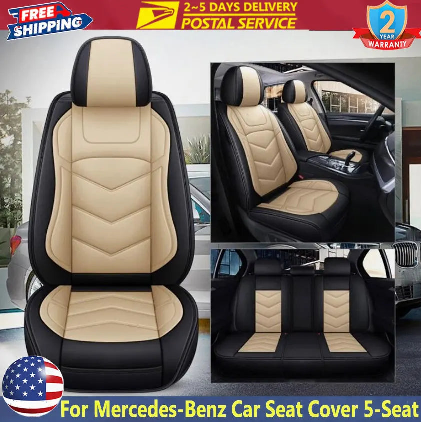 Beige Universal PU-Leather 5-Seat Cover Set – 48–56 in Bench