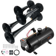 12V Four-Trumpet Air Horn Kit with 0.8 gal Tank & Compressor