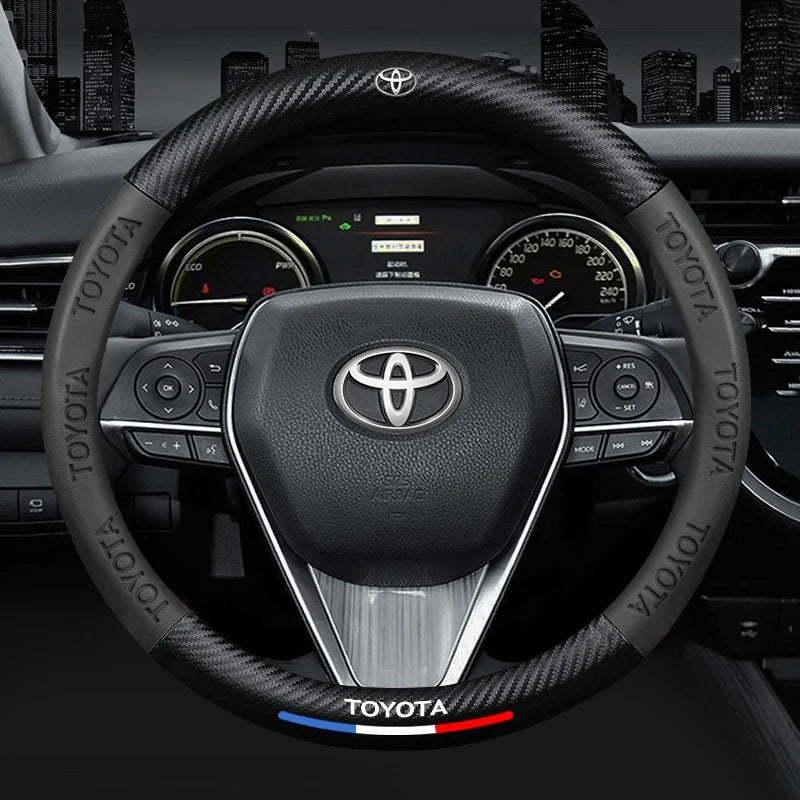 Carbon Fiber-Pattern Leather Steering Wheel Cover for Toyota Vehicles