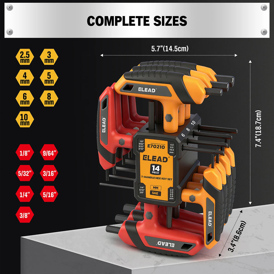 14-Piece T-Handle SAE and Metric Hex Key Set