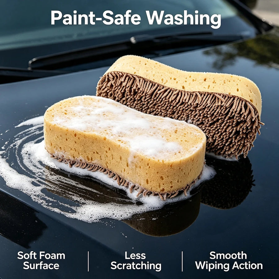 Dual-Sided Chenille & Sponge Car Wash Pads - 2 or 5 Pack