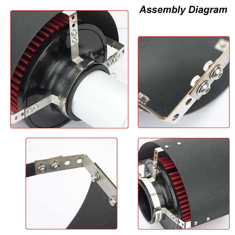 Universal High-Flow Cold Air Intake Filter with Stainless Steel Heat Shield