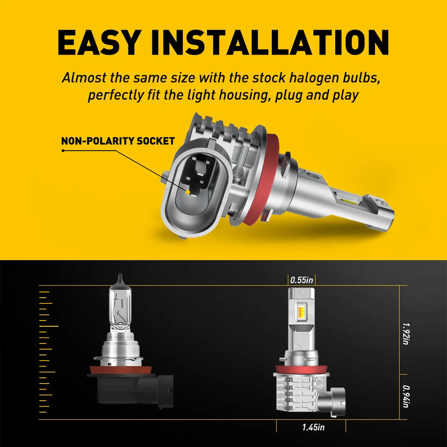 2-Piece H11/H16 LED Headlight Bulb – 6500K/3000K, CANBUS