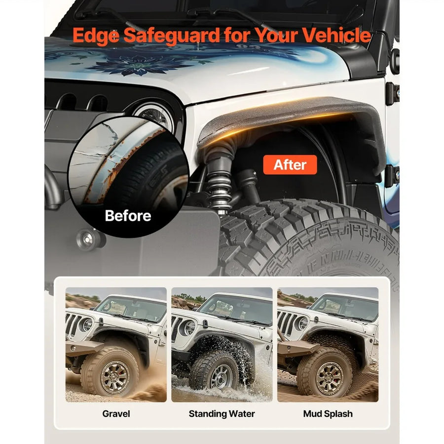 Tubular Fender Flare Set for 2007–2018 Jeep Wrangler JK