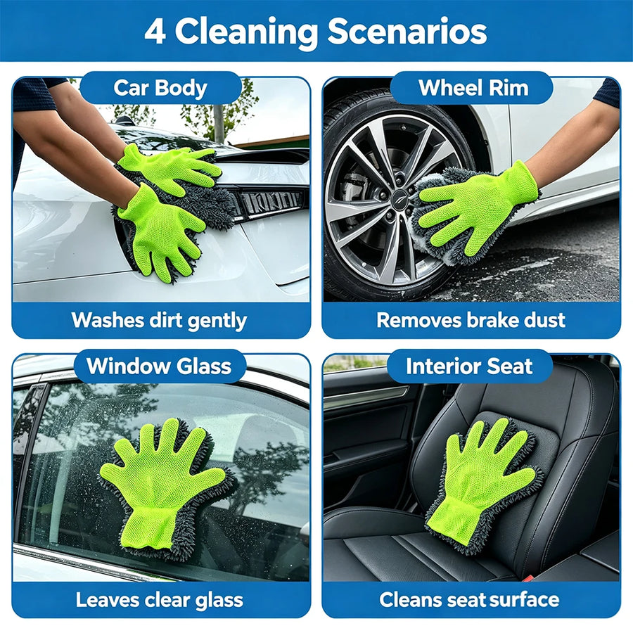 Five-Finger Chenille & Mesh Car Wash Gloves
