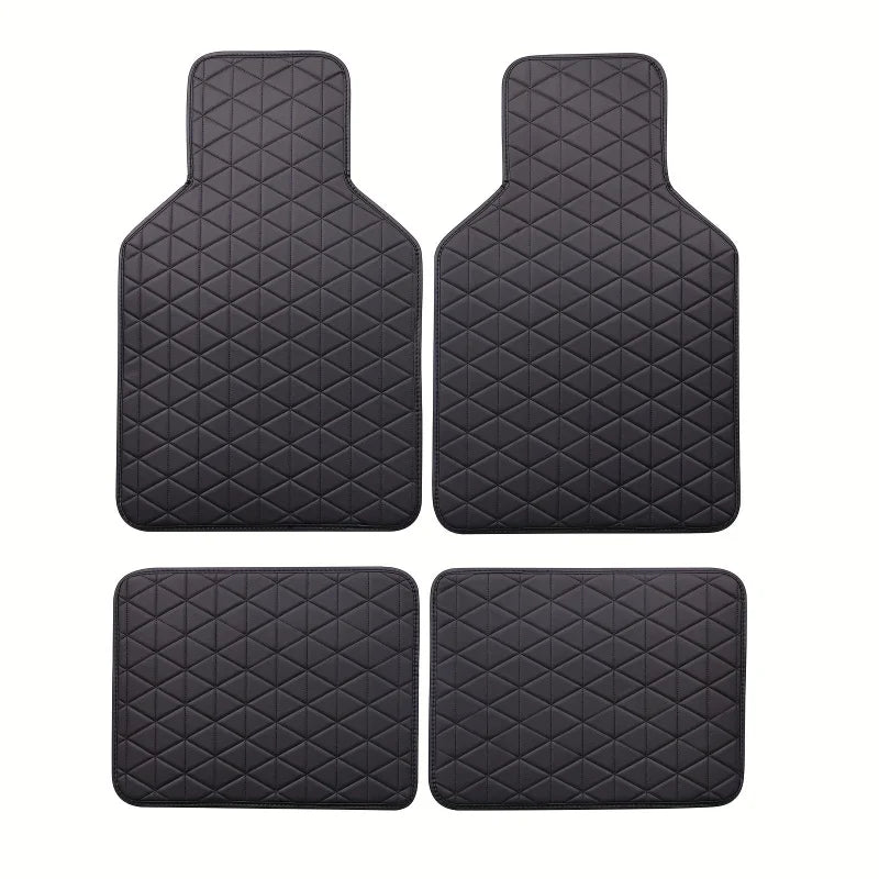 4-Piece Waterproof PU Leather Car Floor Mat Set