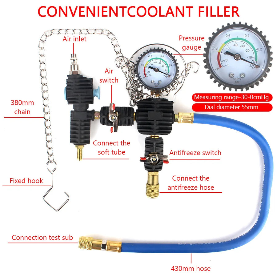 Radiator Pressure Tester and Cooling System Vacuum Refill Kit, 14/28-Piece Options