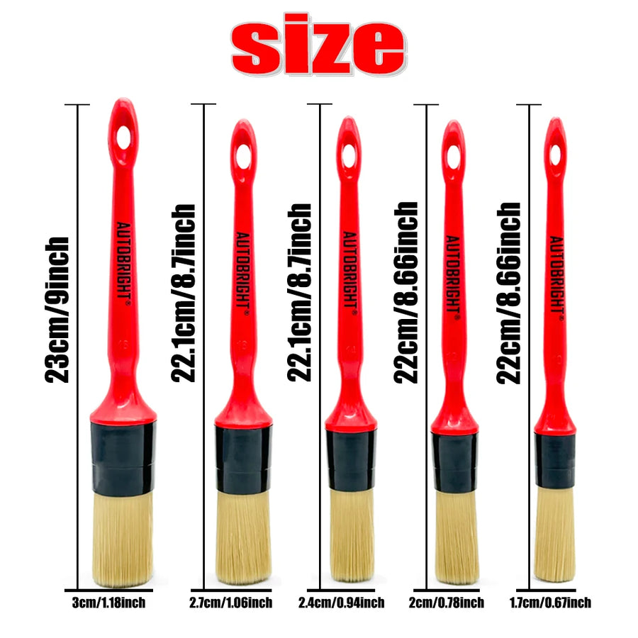 5-Piece Red Car Interior Detailing Brush Set