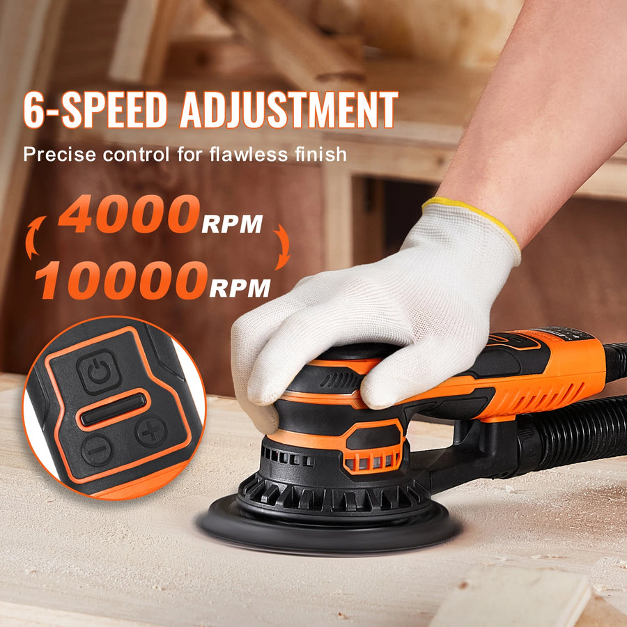 350W 6-Inch Brushless Random Orbital Sander – 4,000–10,000 RPM