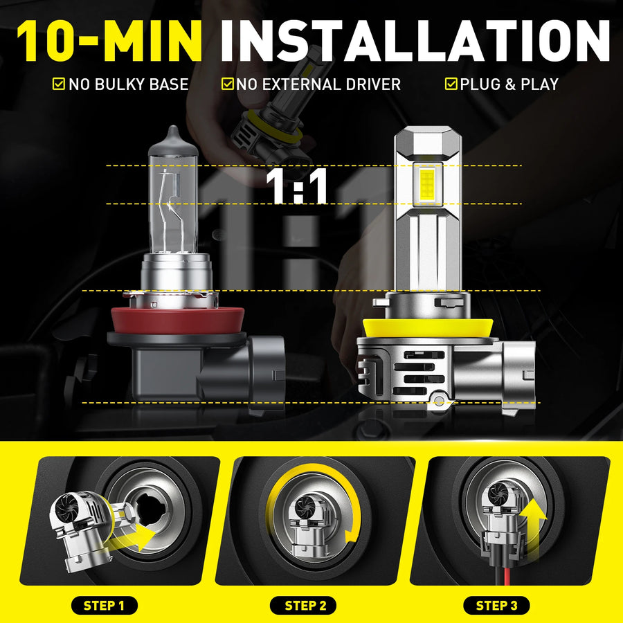 H11 LED Headlight Bulb – 6500K, Compact