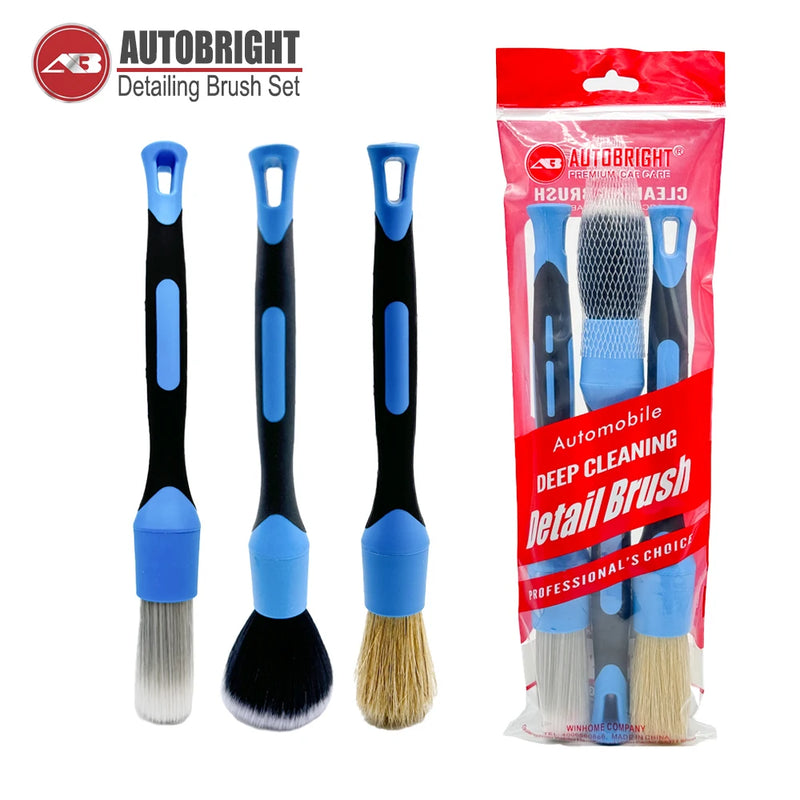 3-Piece Blue Car Interior Detailing Brush Set