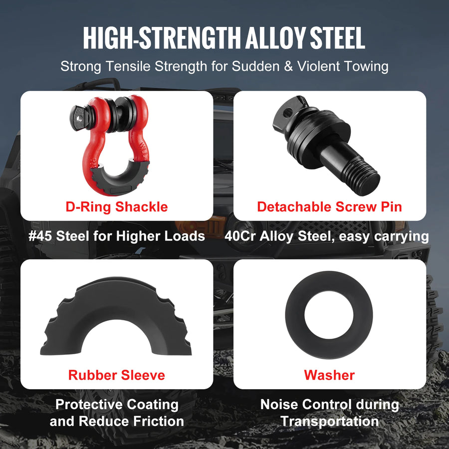 2-Piece 3/4 in Recovery D-Ring Shackle Set – 9,500 lb WLL