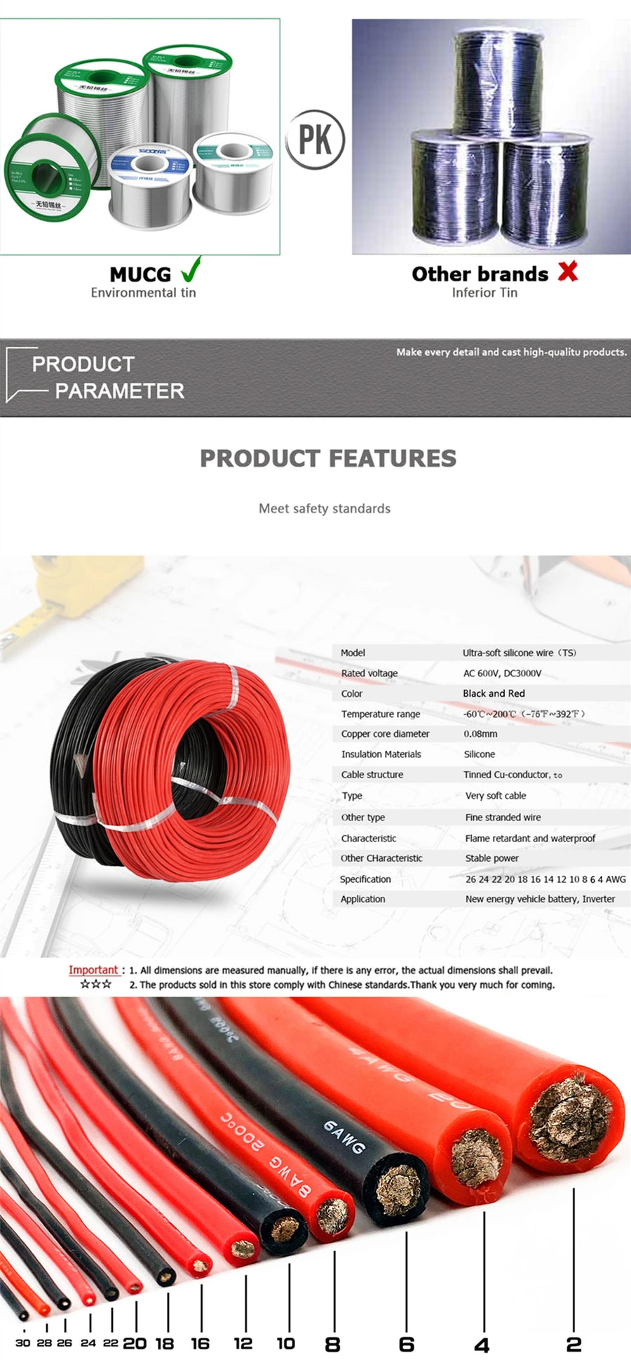 High-Current Silicone Battery Cable - 1m to 50m, 4 AWG to 95mm²