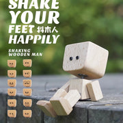 Cute Car Shaking Wooden Man Figurine Interior Wood Ornaments with 12 Magnetic Expressions