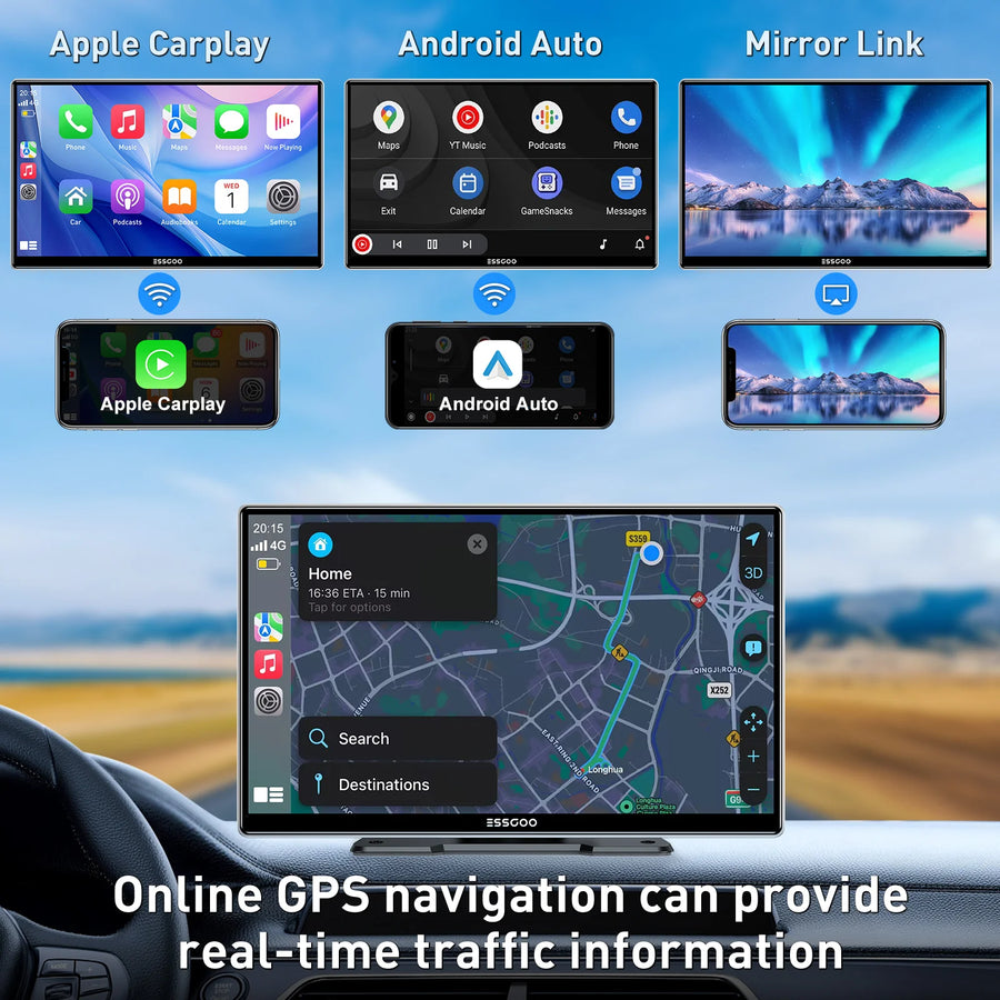 9-Inch Portable Wireless CarPlay and Android Auto Display