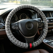 Designer Monogram Steering Wheel Cover With Classic Tricolor Stripe – 37–38 cm