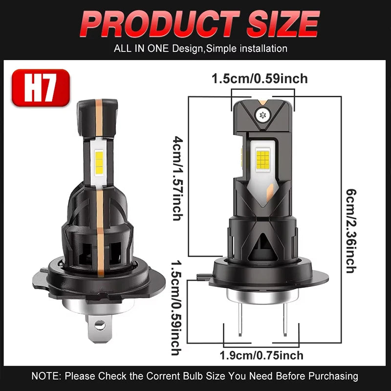 H4/H7 LED Headlight Bulb – 6000K, CANBUS, Compact
