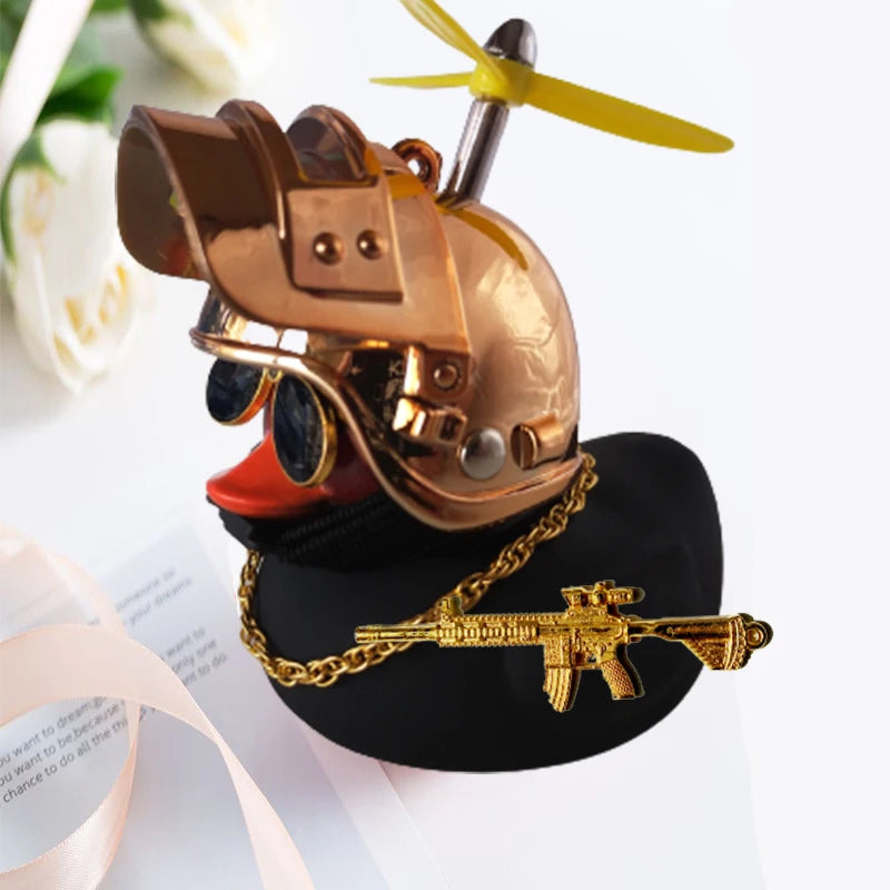 Helmeted Squeaky Rubber Duck Vehicle Ornament with Accessories