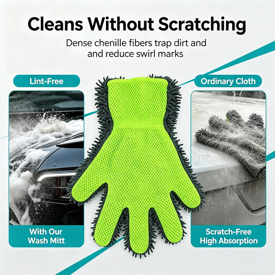 Five-Finger Chenille & Mesh Car Wash Gloves