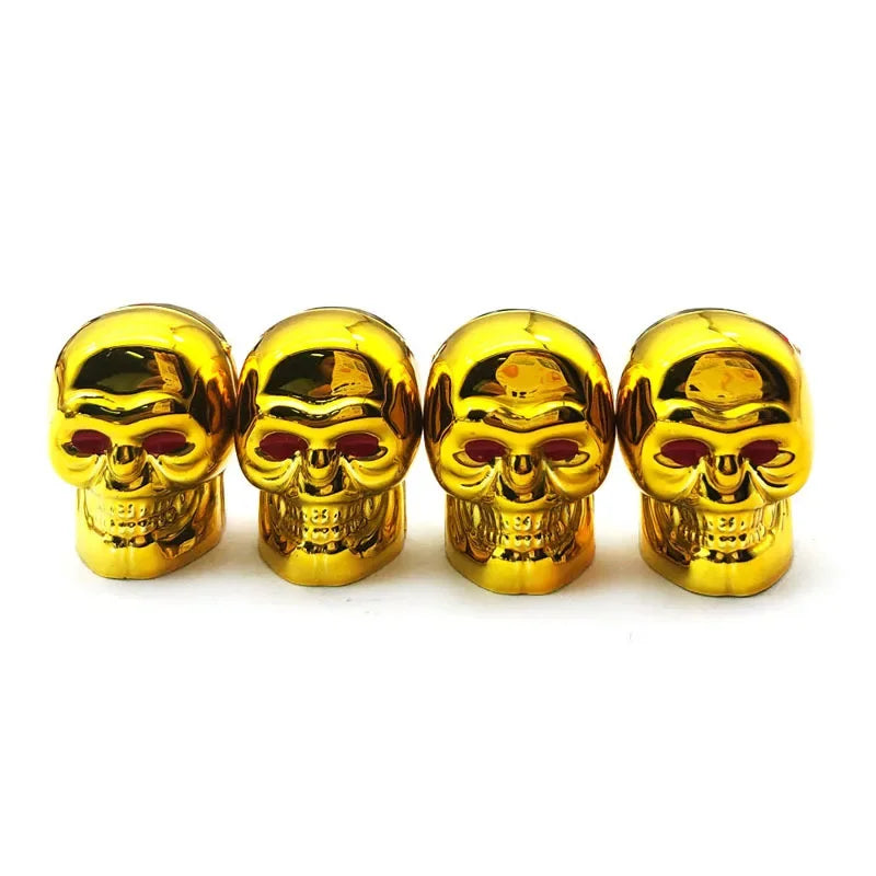 4-Piece Skull Tire Valve Cap Set with Copper Cores