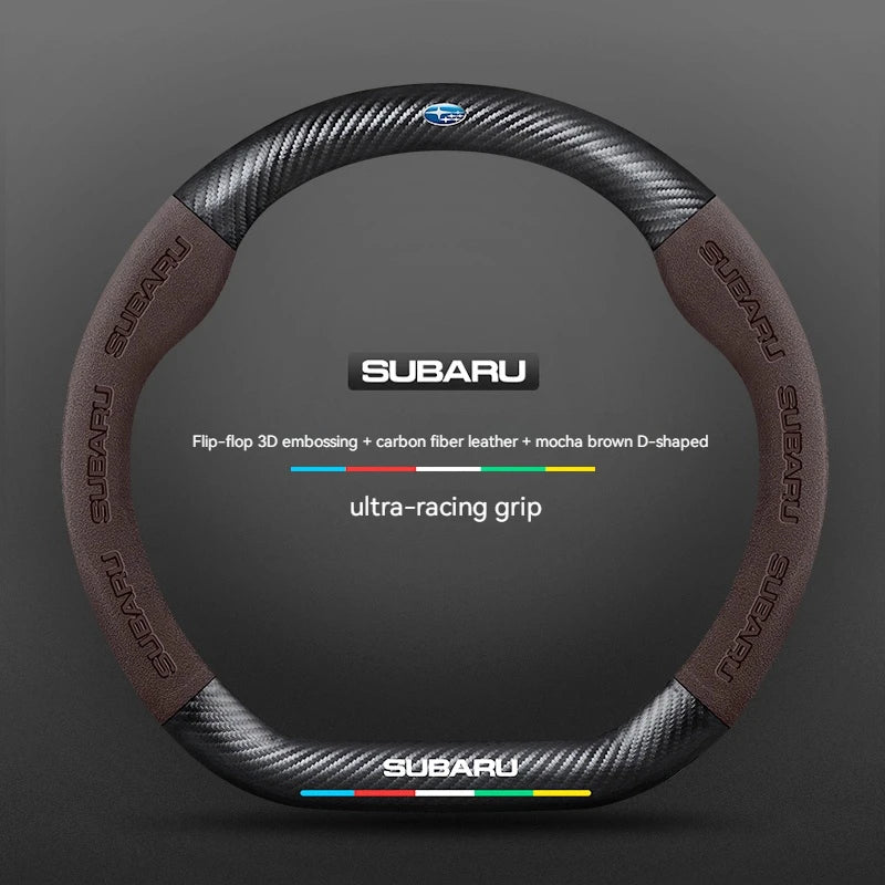 Suede Carbon-Fiber-Style Steering Wheel Cover for Subaru – 38 cm