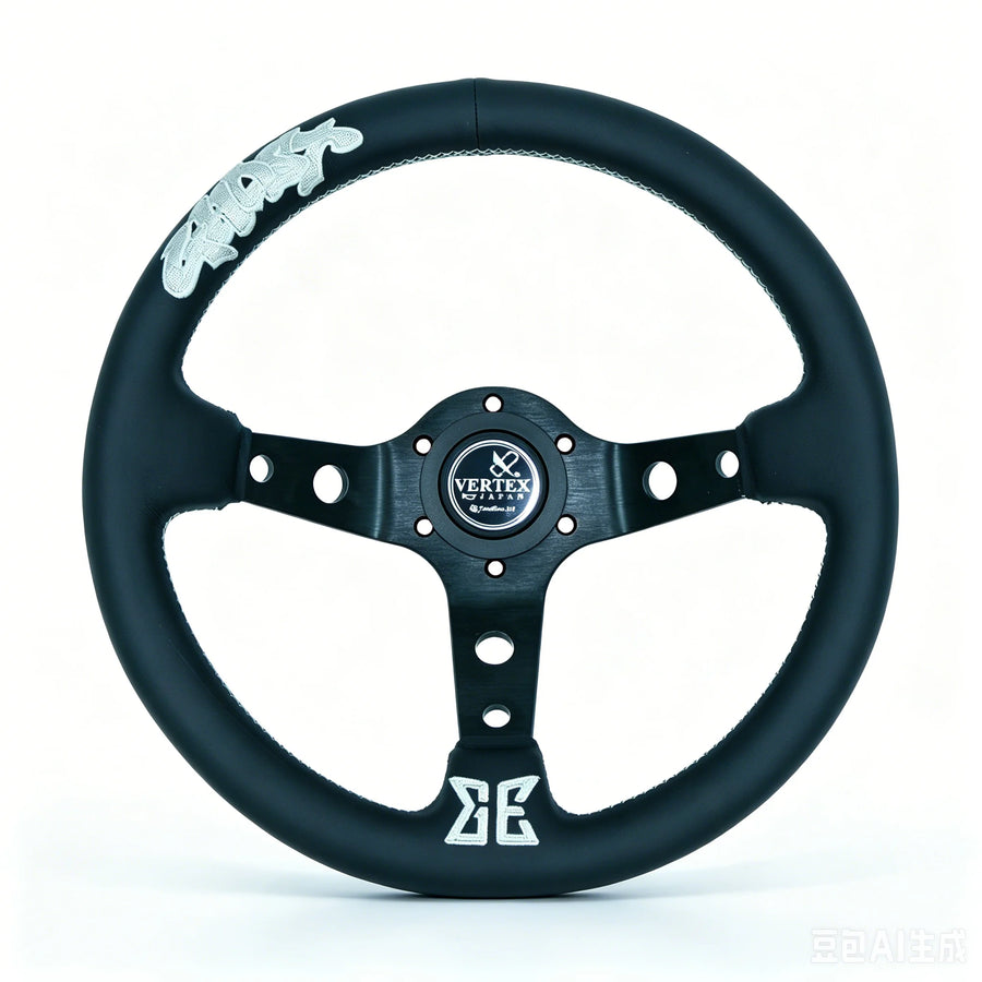 320 mm Black Leather Deep-Dish Racing Steering Wheel