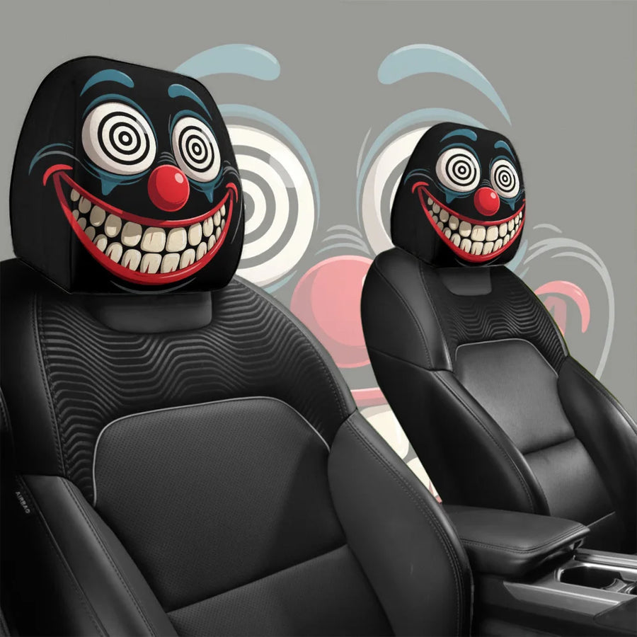 2-Piece Scary Clown Face Car Headrest Covers – Stain-Resistant Interior Decor
