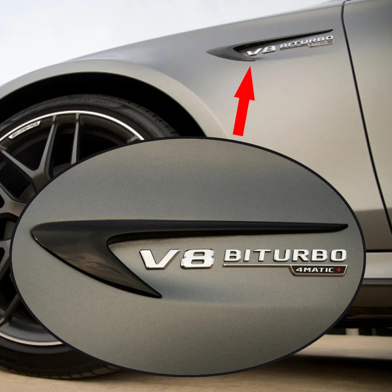 V8 Biturbo 4MATIC Fender Emblem Badge for Mercedes-Benz