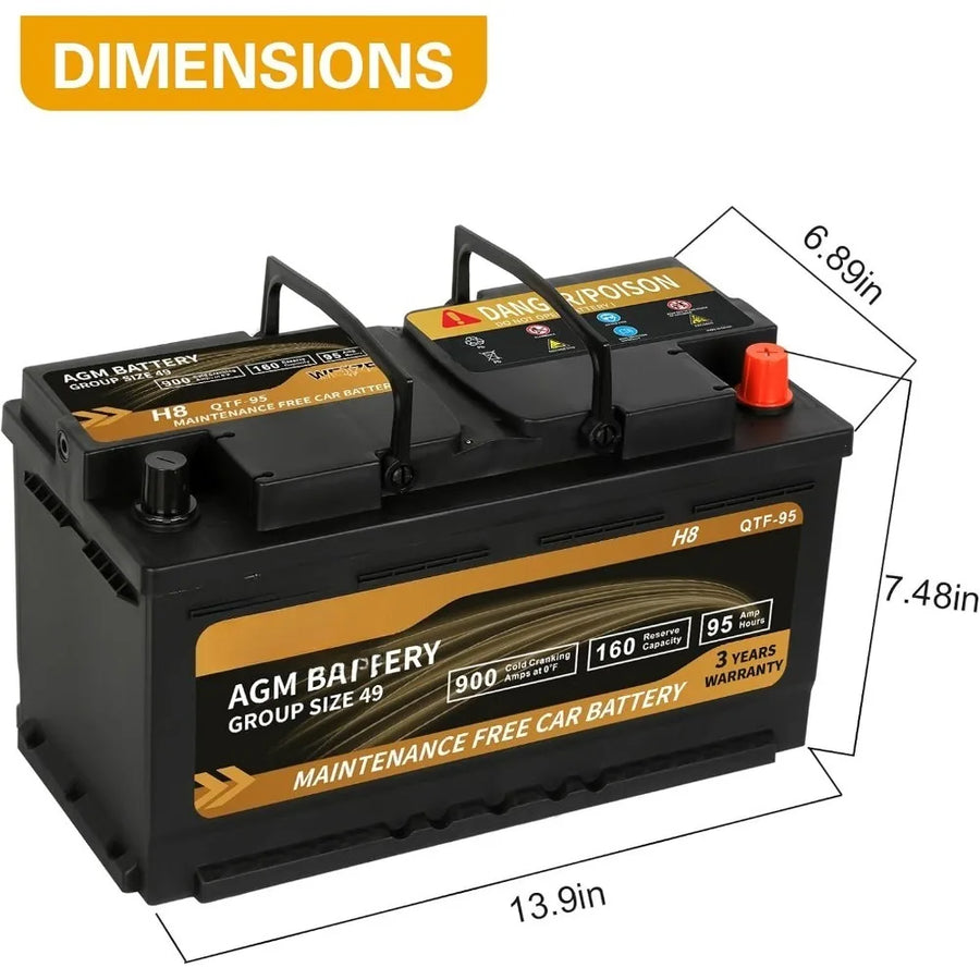H8 Group 49 12V 95Ah AGM Automotive Battery - 900 CCA