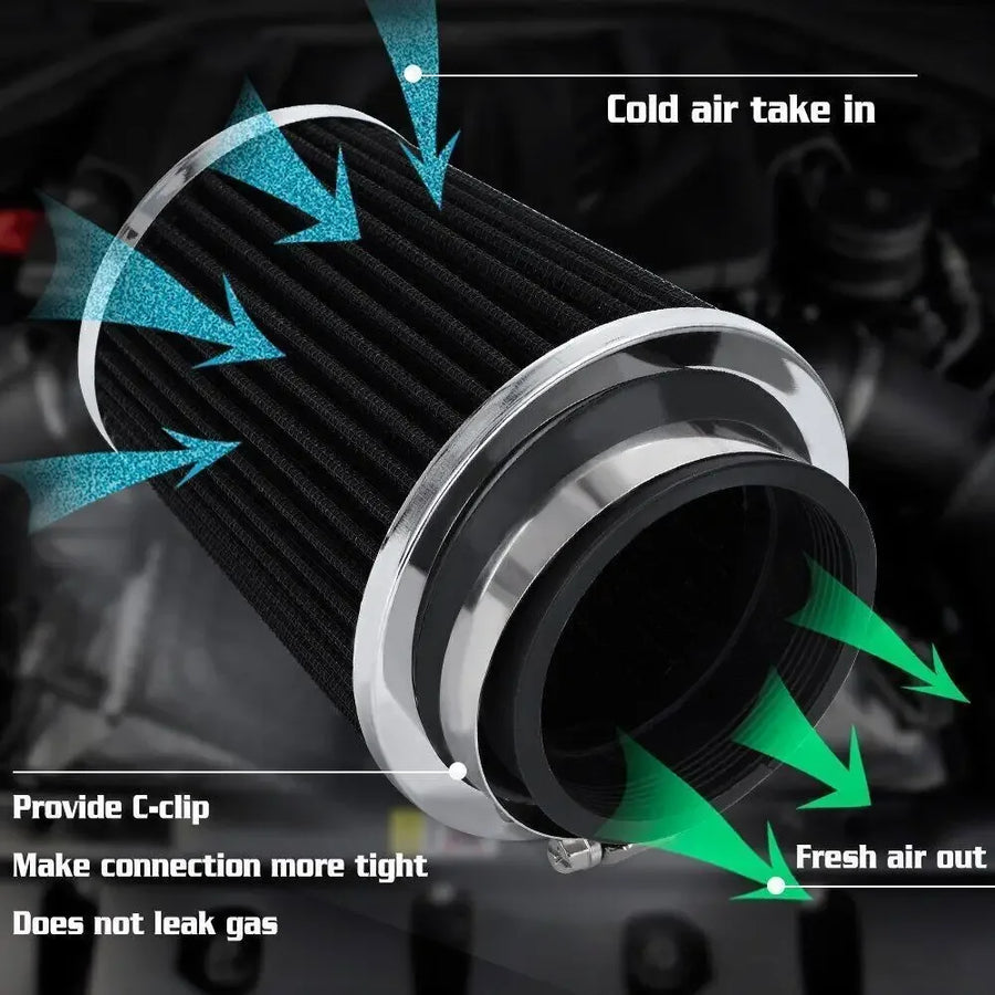 Universal 3 Inch 76mm High Flow Inlet Cleaner Dry Filter Cold Air Intake Cone Black
