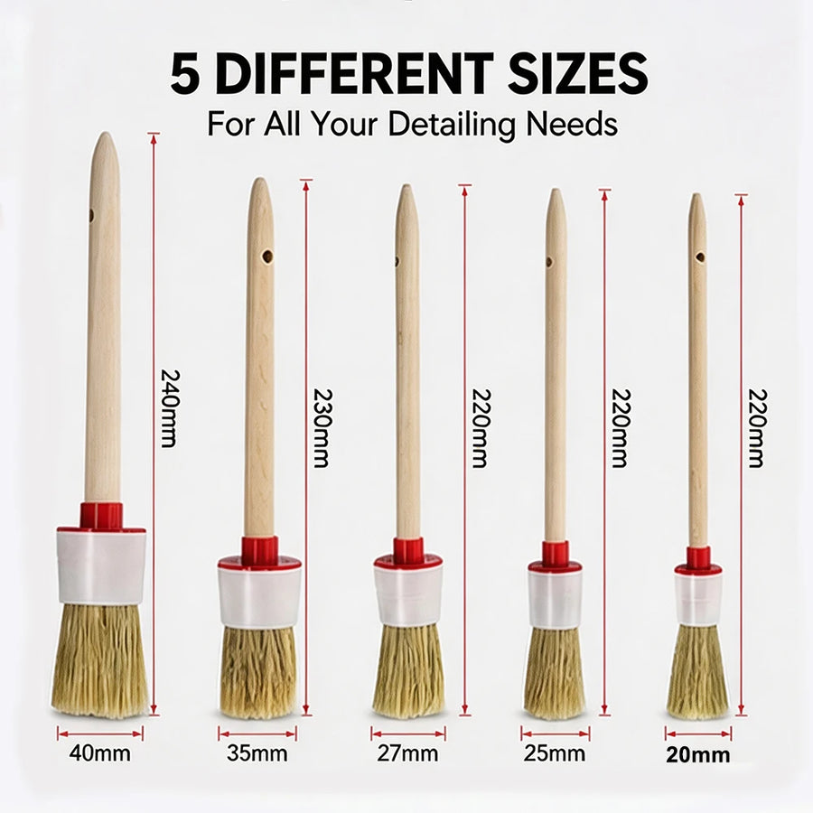 5-Piece Wooden Handle Boar Bristle Detailing Brush Set
