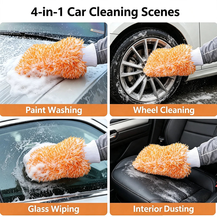 Orange Double-Sided Microfiber Car Wash Mitt