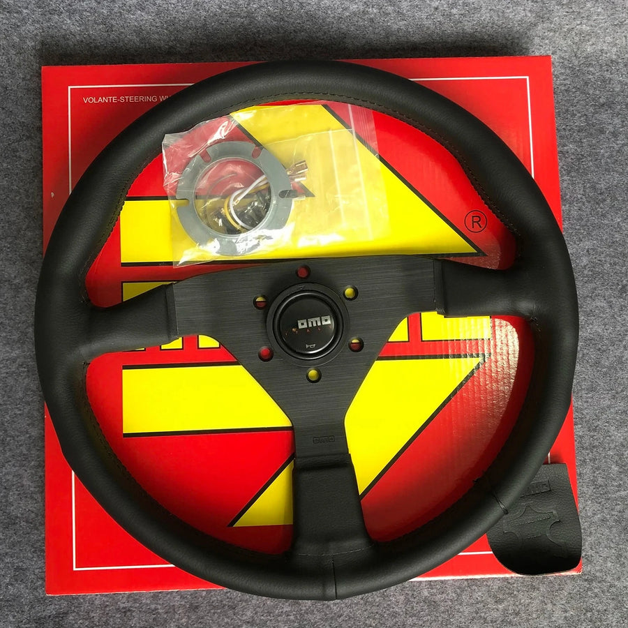 MonteCarlo V1 350mm/14'' Leather Thickened Flat Spoke Sport Volante Steering Wheel