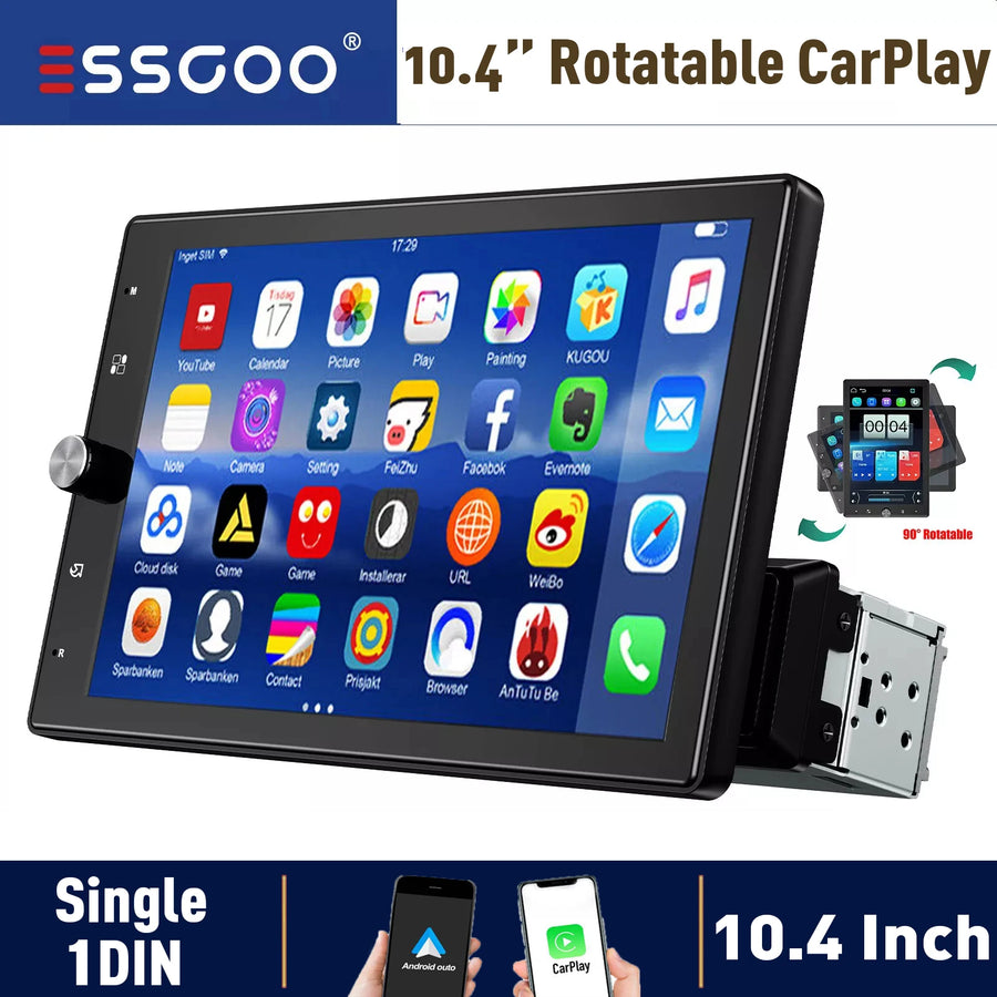10.4-Inch Rotatable 1-DIN Wireless CarPlay and Android Auto Car Stereo