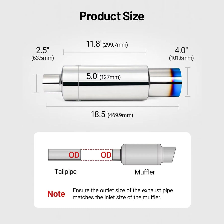 Universal Stainless Steel Universal Exhaust Muffler – 63.5MM