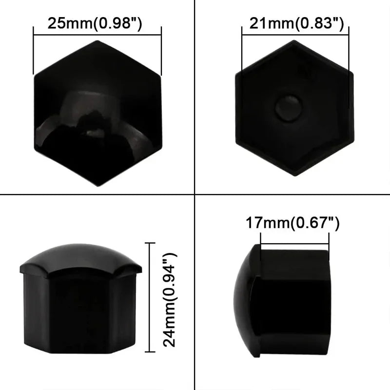 17mm/19mm/21mm 20-Piece Wheel Nut Caps Protection Covers Caps Hub Screw Cover Black Bolt Nut