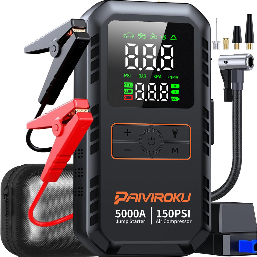12V Car Jump Starter with Air Compressor, Power Bank and Flashlight