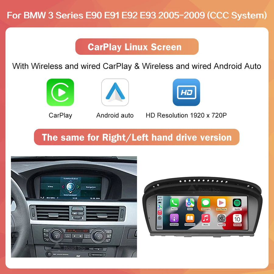 8.8-Inch CarPlay and Android Auto Display for BMW 3 Series E90–E93 and 5 Series E60/E61