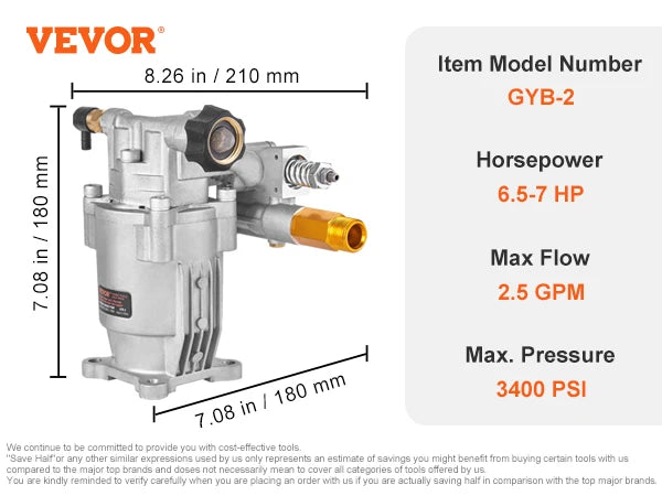 3/4-Inch Shaft Pressure Washer Pump – 3,400 PSI, 2.5 GPM