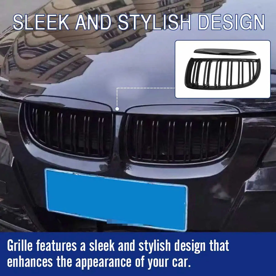 1Pair Front Grill Grille Double-Layer Grille Gloss Black ABS Fit for BMW 3-Series E90 E91 Wagon