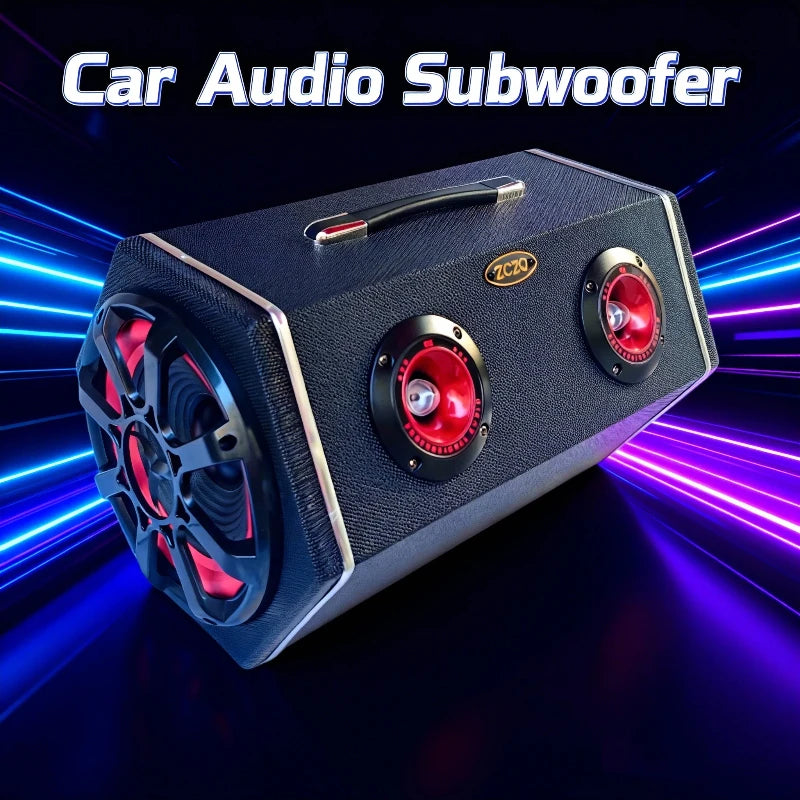12V Car Subwoofer Speaker with Diamond-Pattern Cover and LED Tweeters