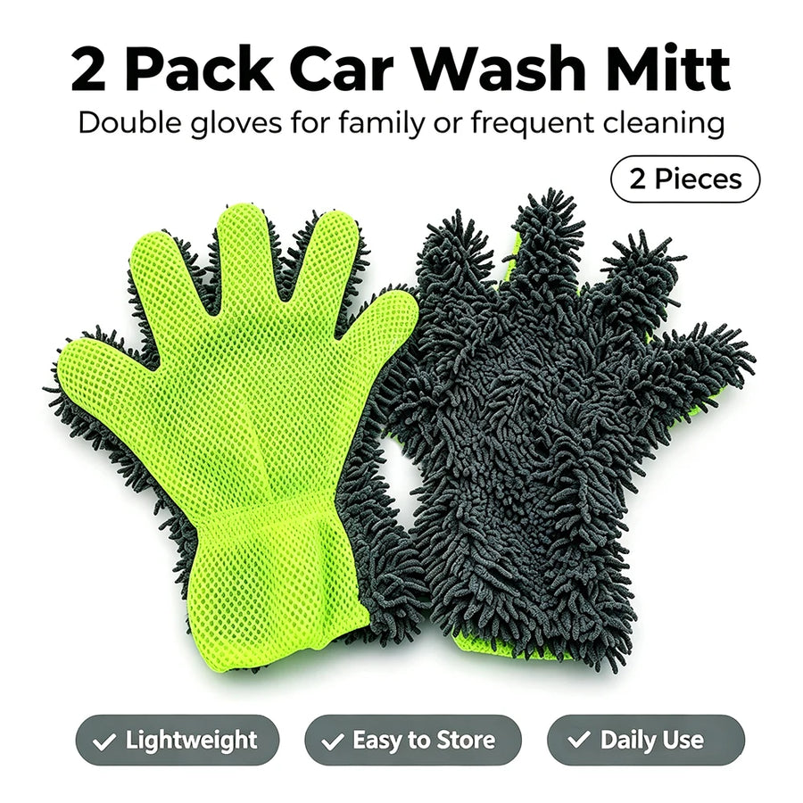Five-Finger Chenille & Mesh Car Wash Gloves