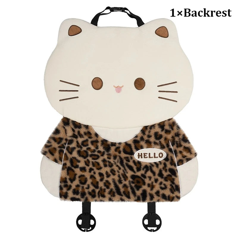 Fun Leopard Print Cartoon Cat Plush Car Seat Covers Set Soft Breathable Rabbit Fur Material