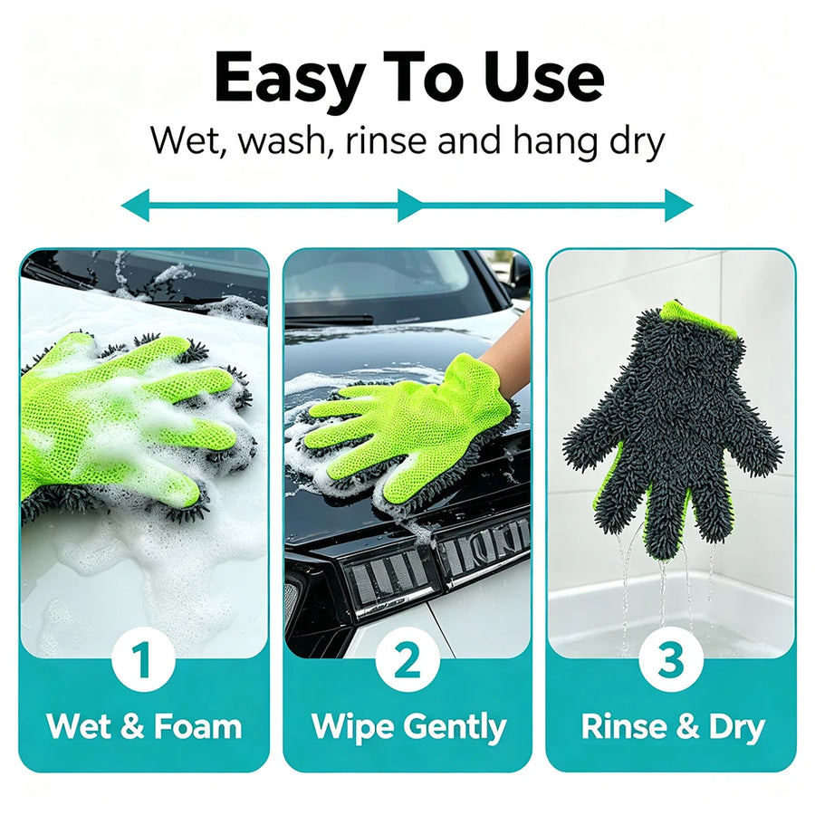 Five-Finger Chenille & Mesh Car Wash Gloves