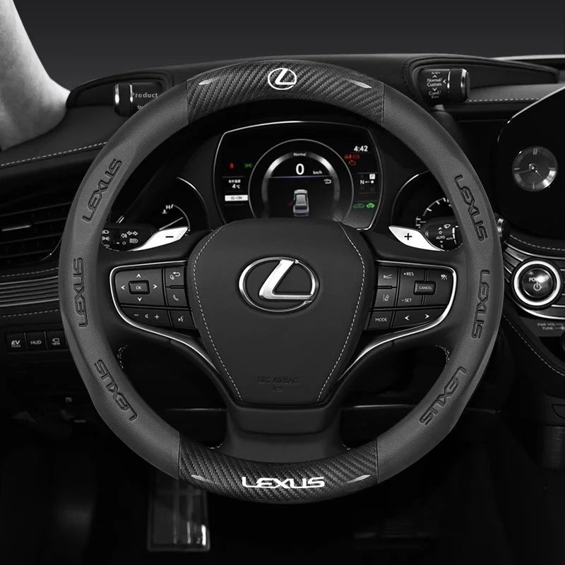 Suede Leather and Carbon Fiber-Look Steering Wheel Cover for Lexus Vehicles