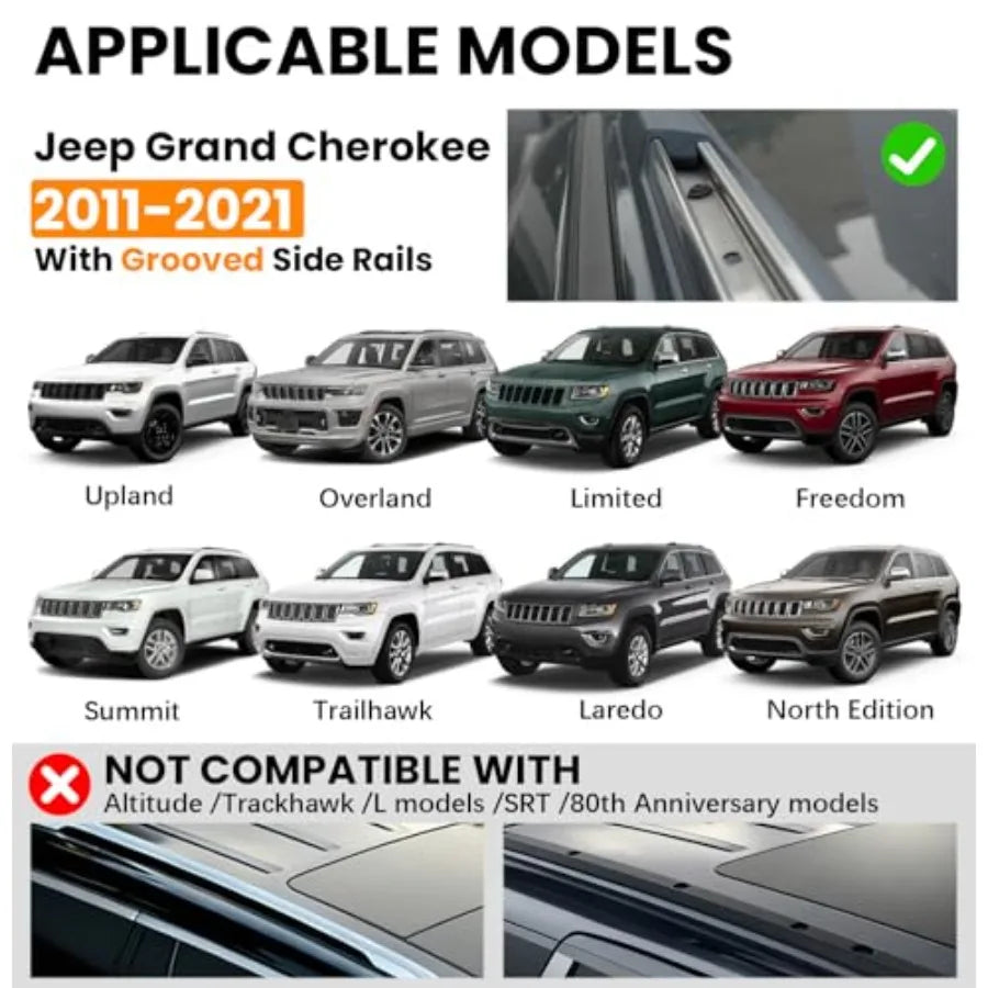 Black Roof Rack Crossbar Set for 2011–2021 Jeep Grand Cherokee