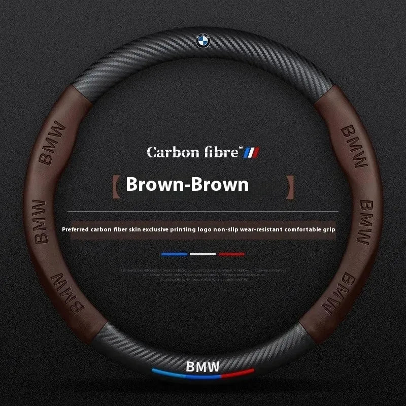 Anti-Slip Carbon Fiber-Look Leather Steering Wheel Cover for BMW