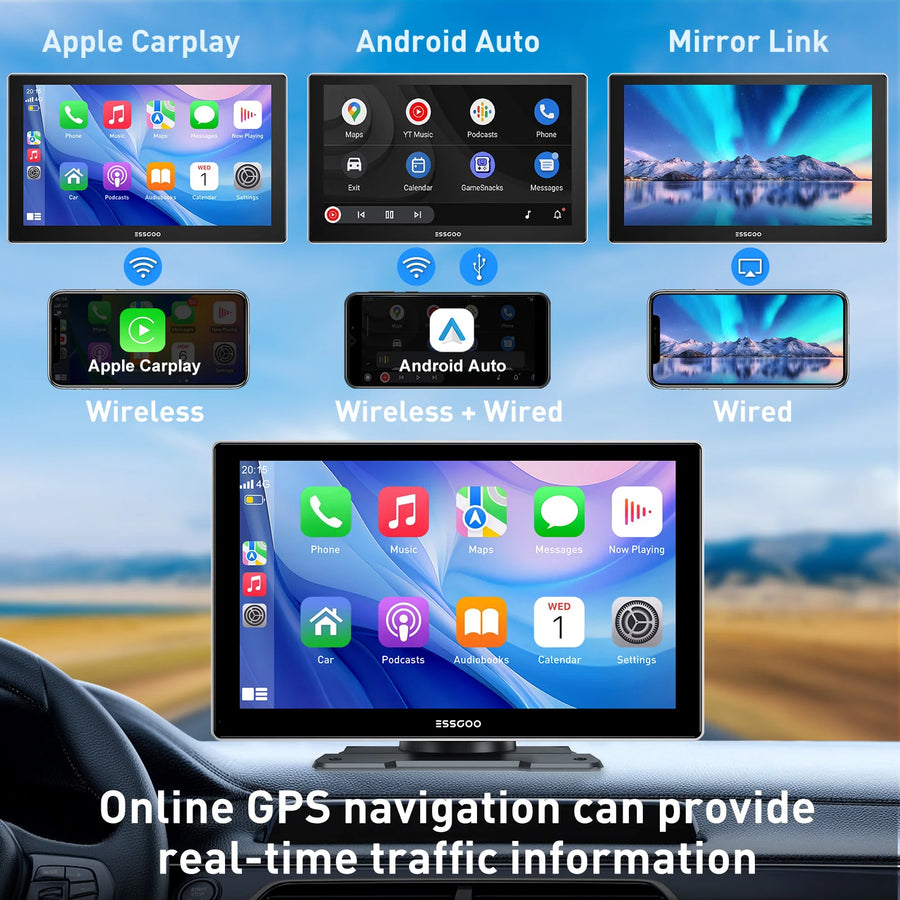 9-Inch Portable Wireless CarPlay and Android Auto Display